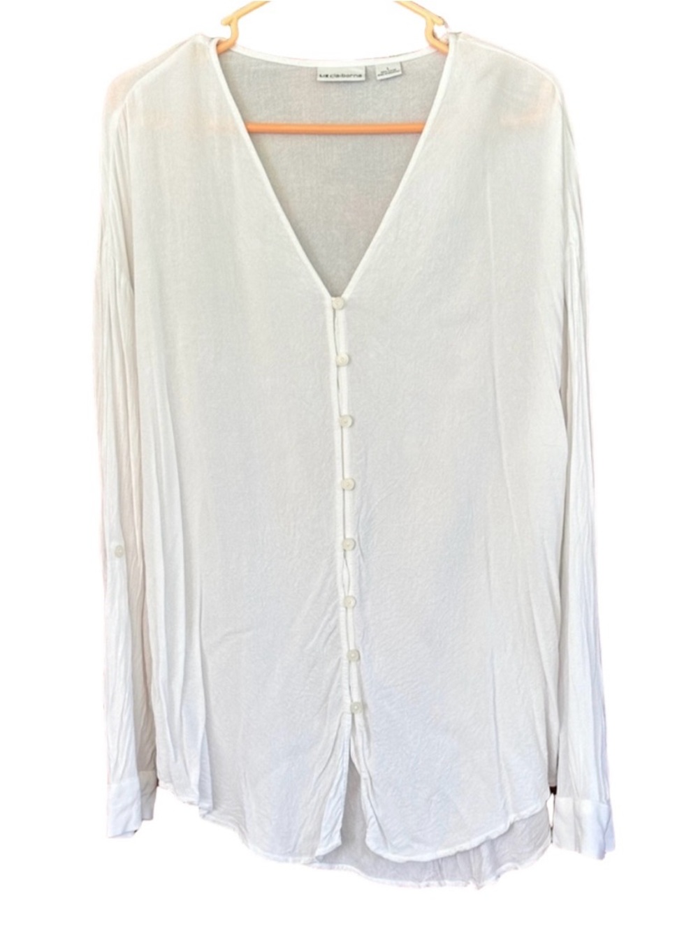 Liz Claiborne White V-Neck Button-Down Shirt